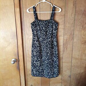 Ann Taylor Black White Floral Cotton Dress Size 2 Sleeveless Square Neck